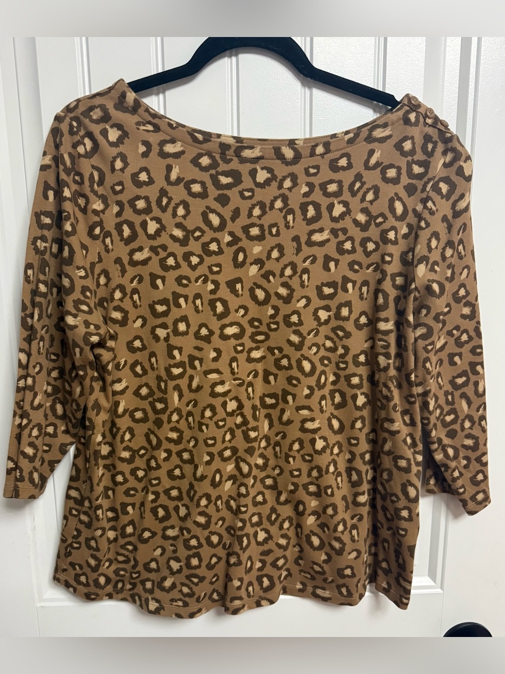 Charter Club Brown Leopard Print quarter Sleeve Tee